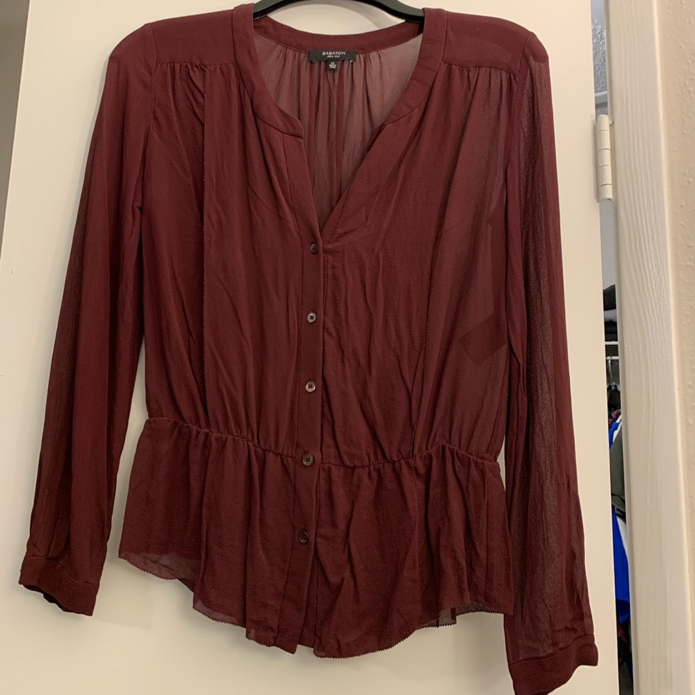 Aritzia Babaton 100% silk peplum top XS